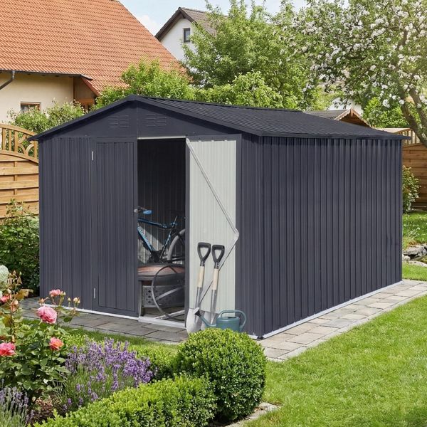 Capannone Albatros Profi Xxl - Metallo Zincato In Antracite (Ral 7016) | 259X313X192Cm, 15,5M³ | Incl. Serratura E Ganci Per Attrezzi | Resistente Alle Intemperie-image