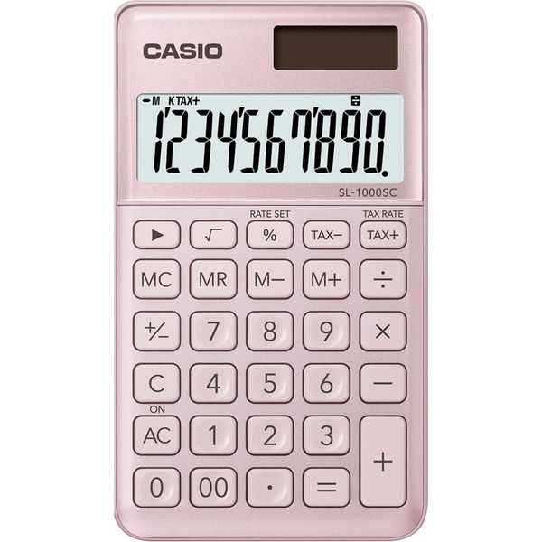 Casio® SL-1000SC-PK Calcolatrice Tascabile SL-1000 - Alimentata A Energia Solare/Batteria, 10 Cifre, Display Lc, Rosa-image