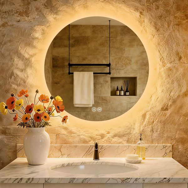S'afielina Specchio Da Bagno A Led Specchio Rotondo Da Parete Con Interruttore A Sfioramento, 3 Luci 3000/4000/6500K 60 Cm-image
