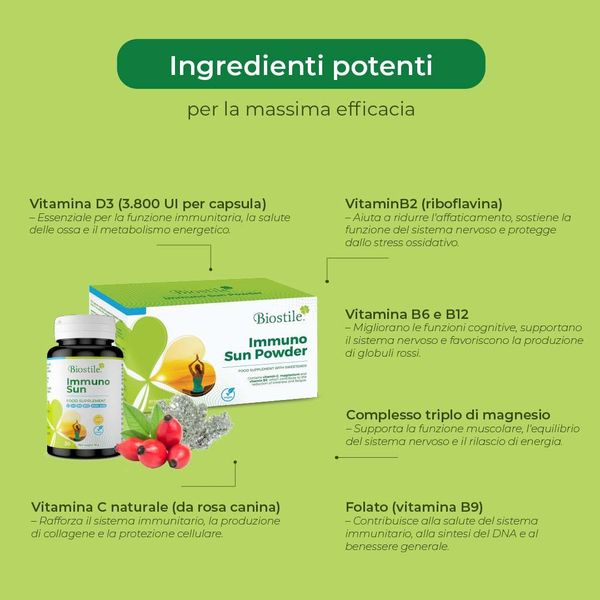 Biostile Immuno Sun Complete – 3800 Ui Di Vitamina D3, Vitamina C, B6, B12, Acido Folico, Magnesio Ed Estratto Di Reishi-image