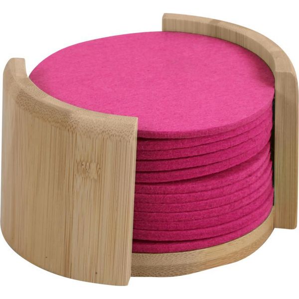 Kesper Sottobicchieri 12 Pezzi, Diametro 10 Cm, Bambù/Feltro, Rosa-image