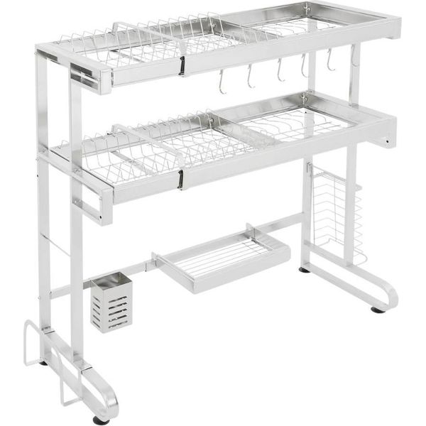 Scolapiatti Sopra Il Lavello, Altezza Regolabile, Acciaio Inox Resistente, 2 Livelli, M-image