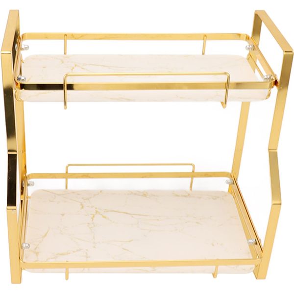 Scaffale Di Stoccaggio Per Il Bagno Montato A Parete Organizzatore D'angolo In Piedi Rack Per Soggiorno Camera Da Letto Cucina Bianco E Oro A 2 Livelli-image
