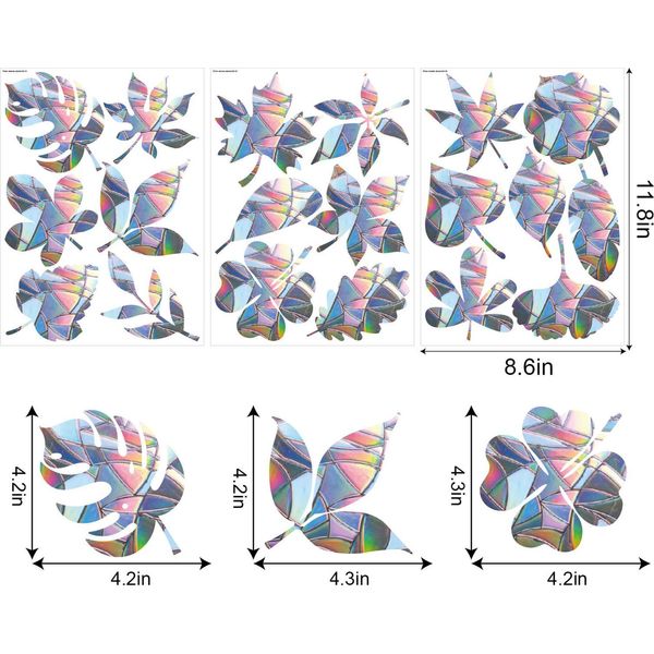 3 Fogli Di Adesivi Anticollisione Per Finestre Fai Da Te A Tema Foglie D'arcobaleno Adesivi Rimovibili Per Vetri In Pvc Per Colpi D'uccello-image