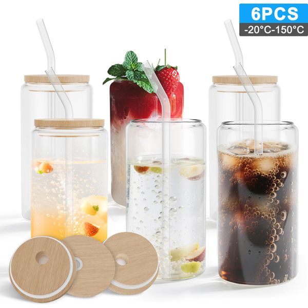 Va-Cerulean Bicchieri Da Cocktail Con Coperchio Bicchieri Da Cocktail Con Cannuccia Set Di 6, 500ML Bicchieri Da Cocktail Bicchieri Da Caffè Freddo Acqua Per Frullato, Latte, Macchiato, Whisky Famiglia, Campeggio, Festa, Bar-image