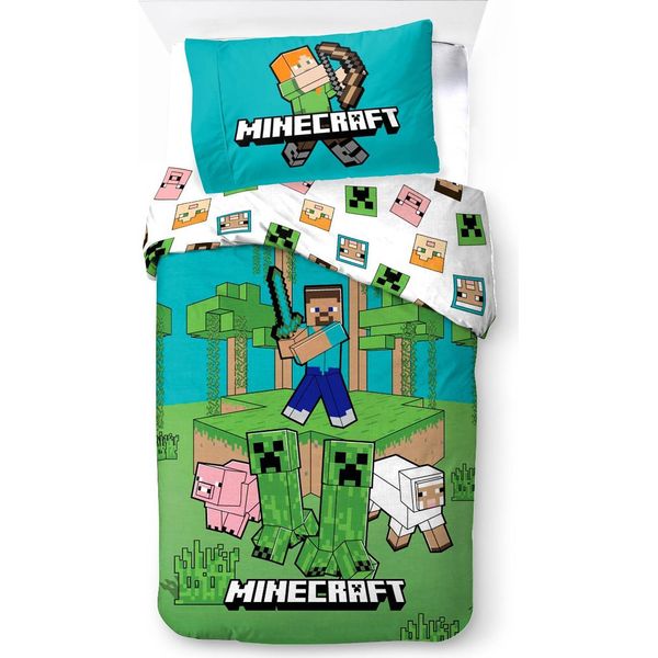 Biancheria Da Letto Minecraft "Jungle Explore"" 140X200 + 70X90 | 100% Cotone | Bottoni A Pressione"-image