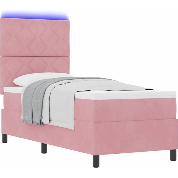 Syfax™ Letto A Sorgente Led Con Materasso Rosa 80 X 200 Cm Tessuto-image