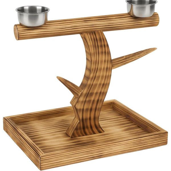 Supporto In Legno Naturale - Asta - Per Pappagalli Di Medie E Grandi Dimensioni-image