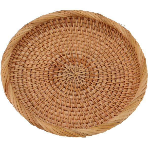 Vassoio Di Frutta In Rattan Intrecciato A Mano Elegante Vassoio Di Servizio Tradizionale In Rattan Naturale Per Il Tavolo Del Bancone Della Cucina M-image