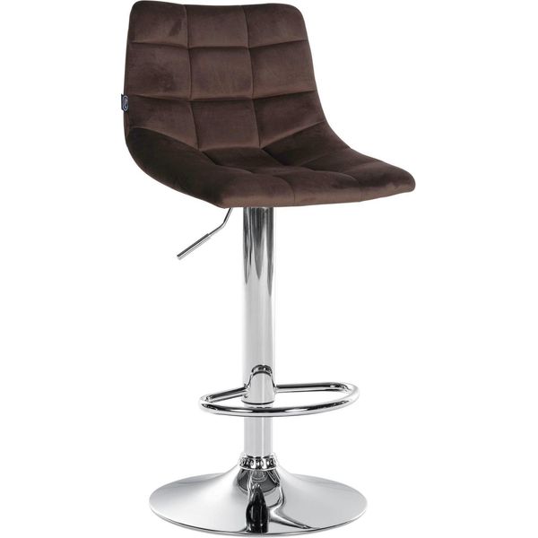 Sgabello Da Bar Regolabile In Velluto - Sgabello Elegante - Comfort Girevole A 360° | Colore: Marrone | Colore Base: Cromo-image