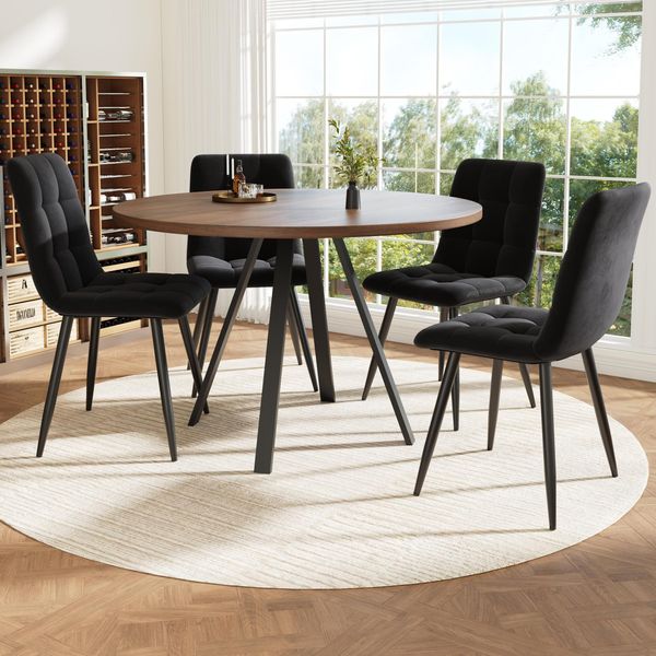Tavolo Da Pranzo Rotondo Sweiko (80×80×75Cm), Tavolo Da Cucina,, Tavolino Rotondo Per 4 Persone, Adatto Per Sala Da Pranzo, Soggiorno, Gambe Del Tavolo In Metallo, Scrivania Color Noce E Gambe Nere-image