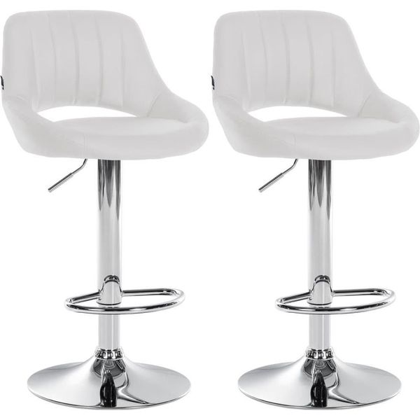 Set Con 2 Sgabelli Da Bar Regolabili - Sedute In Pelle Finta - Girevoli A 360° | Colore: Bianco | Materiale Base: Metallo Cromato-image