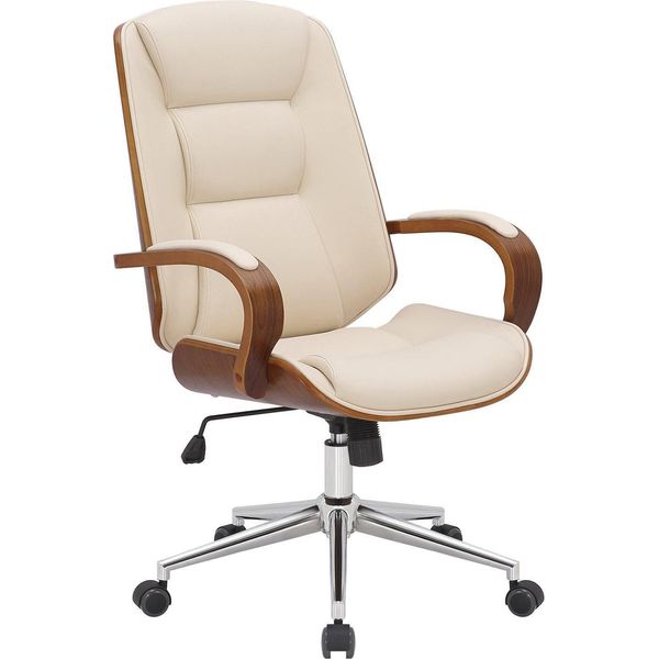 Sedia Da Ufficio Direzionale - Sedia In Pelle - Comfort Ergonomico, Design | Colore: Noce/Crema-image