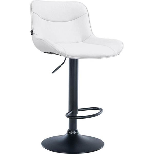 Sgabello Da Bar In Pelle Finta - Sgabello Di Design - Comfort Ergonomico, Regolabile In Altezza | Colore: Bianco | Colore Base: Nero-image