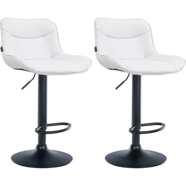 Set Di 2 Sgabelli Da Bar - Sgabello - Comfort Ergonomico, Regolabile In Altezza | Colore: Bianco | Colore Base: Nero-image