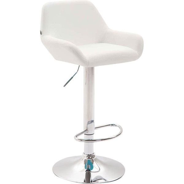 Sgabello Da Bar In Pelle Finta - Sgabello - Sedile Girevole A 360°, Regolabile In Altezza | Colore: Bianco | Colore Base: Cromo-image