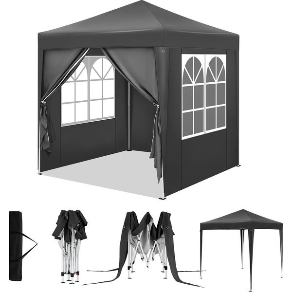 Gazebo Da Giardino - Pieghevole 2 X 2 M - Altezza Regolabile 2,32-2,40 M - 4 Pareti Laterali - Protezione Impermeabile E Uv - 210D Oxford - Borsa Per Il Trasporto - Giallo-image