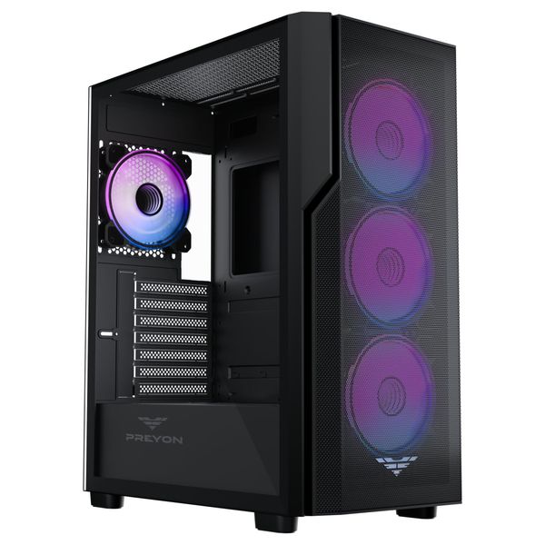 Case Per Pc Gaming Preyon Nest Aero – Midi Tower E-ATX Con 4 Ventole Argb Pwm Da 120 Mm E Controller – Finestra In Vetro Temperato, Frontale In Rete, Filtro Antipolvere-image