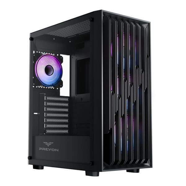 Case Per Pc Gaming Preyon Nest Quarry – Midi Tower E-ATX Con 4 Ventole Argb Pwm Da 120 Mm – Design Silenzioso, Vetro Temperato, USB-C, Filtro Antipolvere, Nero-image