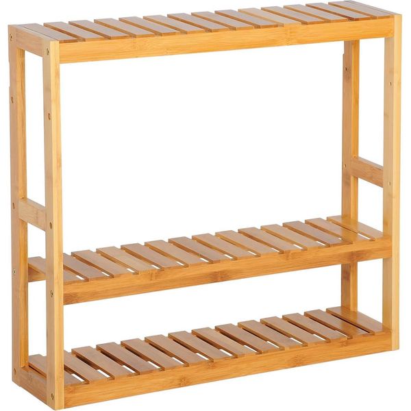 Mensola Da Bagno - Mensola A Muro Con Portasciugamani - Bambù - Regolabile In Altezza - 60X15X54 Cm - Si Monta Da Soli - Giallo-image