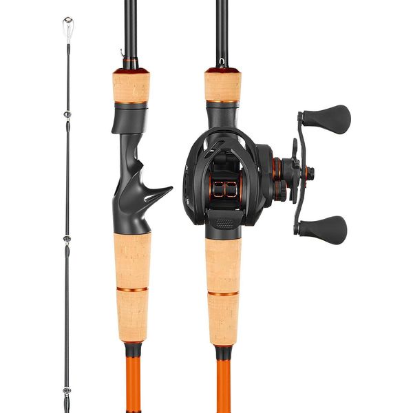 Set Canna Da Pesca E Mulinello Baitcasting Succebuy, Canna In Fibra Di Carbonio Da 2 M (IM7), Set Canna Da Bass Con 6+1 Cuscinetti A Sfera, Rapporto Di Trasmissione 7,0:1 E Impugnatura In Sughero, Adatto Per Mancini-image