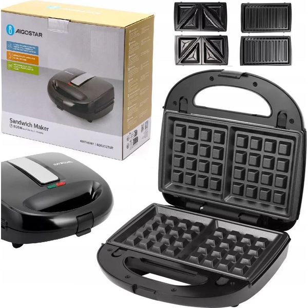 Tostapane Per Sandwich E Waffle Gofrownica Aigostar Anthony 800W 6X Inserti-image