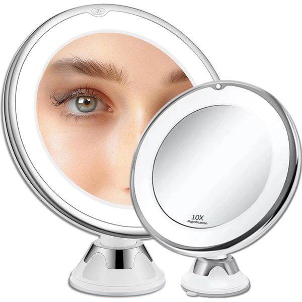 Edibazzar | Specchio Cosmetico Girevole Con Illuminazione A Led E Ventosa Per Il Trucco-image