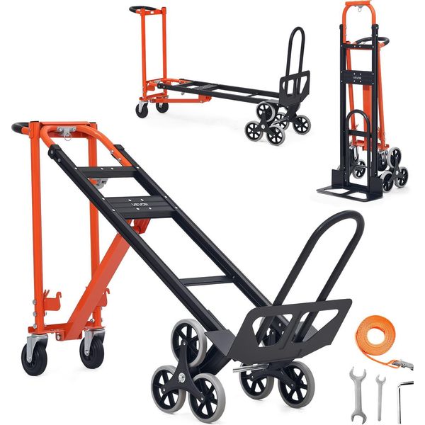 Vevor Carrello Per Scale 3 In 1, Carrello Portasacchi Con Portata Massima 350 Kg, Carrello Di Trasporto Pieghevole Con Maniglia E Ruote, Carrello Di Trasporto Per Scale, Carrello Impilabile, Carrello Per Scale, Arancione E Argento-image