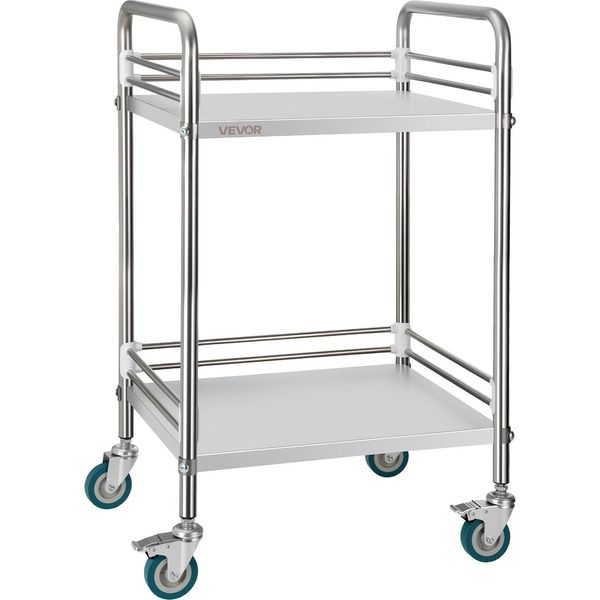 Carrello In Acciaio Inossidabile Vevor Carrello A 2 Ripiani Per Laboratorio E Cucina Con Ruote Bloccabili, Carrello Di Servizio Per Strutture Mediche, Vassoio Di Servizio Mobile Per Ospedali, Ristoranti E Cucine-image
