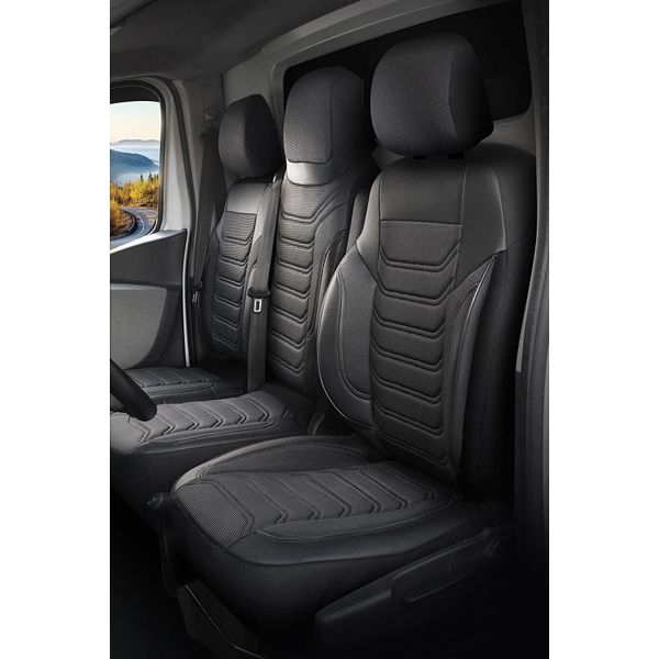 Rivestimenti Sedili Nissan NV300 2014 - 2021 – Florida Nero/Grigio – Vestibilità Perfetta (Sedile/Panca Con Seduta E Schienale Divisi Della Panca Doppia)-image