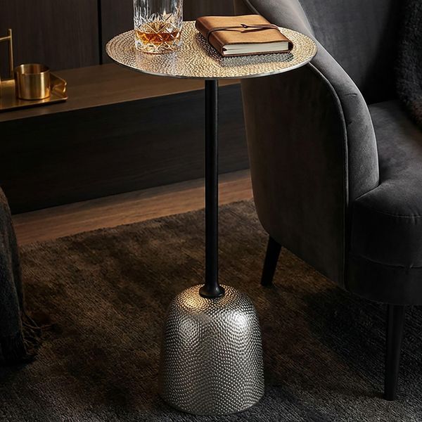 Finebuy Tavolino In Alluminio 29 Cm - Piccolo Tavolino Rotondo In Metallo Argento - Tavolino Da Salotto Di Design Tavolino Decorativo Tavolino Da Caffè Tavolino In Metallo Fatto A Mano-image