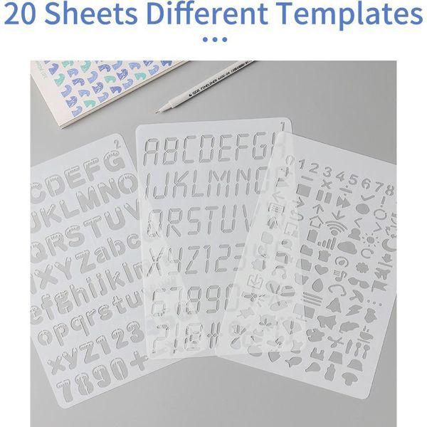 20 Pezzi B5 Alfabeto Lettere Numeri Sagome Disegno Pittura Pet Modelli Riutilizzabili Per Diario Fai Da Te Arte Artigianato Scrapbooking Agenda Decorazioni-image