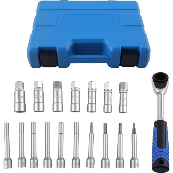 Set Di Utensili Per Ammortizzatori E Montanti Delle Sospensioni Chiave A Bussola Intercambiabile 1/2" 18 Pezzi."-image
