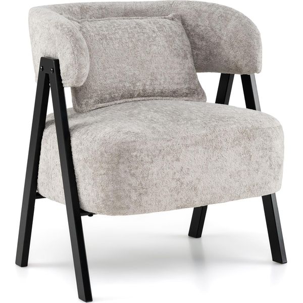 Poltrona Costway, Poltrona Lounge In Pelliccia Sintetica Con Cuscino Lombare E Gambe In Metallo, Poltrona Imbottita Con Portata Massima 150 Kg, Comoda Sedia Imbottita, Grigia-image