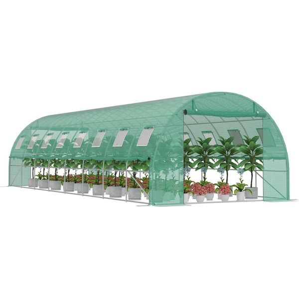 Sessamen-Lp Serre Da Giardino Serra In Lamiera Zincata 8 X 3 X 2 M Serra Con Porta A Tunnel E Finestre Con Telo A Rete Per La Coltivazione Di Piante Da Giardino, Tetto A Volta, Verde-image