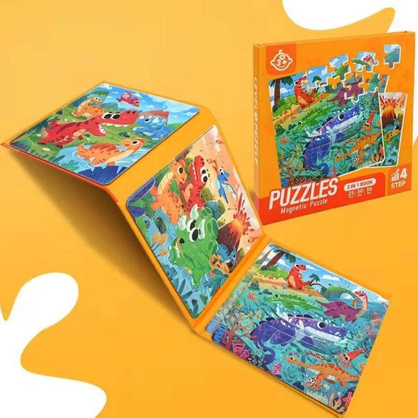 Habarri | Puzzle Magnetici - Veicoli Da Costruzione - Motivo Mondo Dei Dinosauri - Livello 4 - Puzzle Magnetici Da 3 Anni - Gioco Magnetico - Gioco Di Viaggio-image