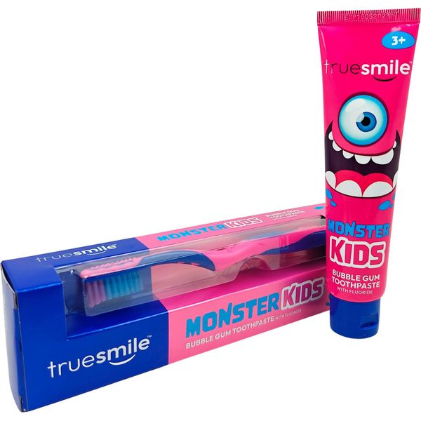Truesmile | Dentifricio - 75 Ml - Monster Kids - Bubble Gum - Con Fluoro - Per Bambini A Partire Dai 3 Anni - Spazzolino Incluso Nel Set-image