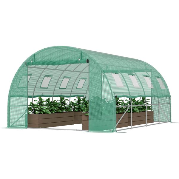 Sessamen-Lp Serre Da Giardino Serra In Lamiera Zincata 4 X 3 X 2 M Con Porta A Tunnel E Finestre Con Telo A Rete Per La Coltivazione Di Piante Da Giardino, Tetto A Volta, Verde-image