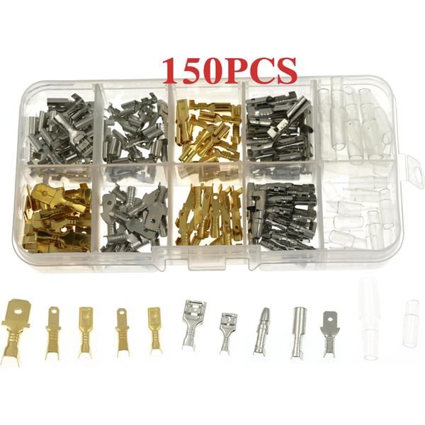 Set Di 150 Morsetti Per Cavi, 6,3/4,8/2,8 Mm, Maschio, Femmina, Set Di Connettori Piatti Per Auto, Moto E Biciclette-image
