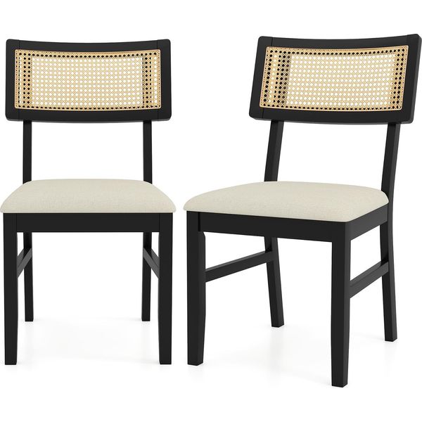 Costway Set Di 2 Sedie Da Sala Da Pranzo In Rattan, Sedie Da Cucina In Legno, Sedie Da Tavolo Da Pranzo Con Seduta Imbottita, Sedie In Legno Fino A 180 Kg Per Sala Da Pranzo, Cucina-image