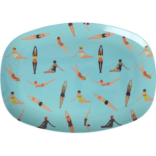 Piatto Rettangolare In Melamina Rice - Motivo Nuotatore Turchese 30 X 22 Cm-image