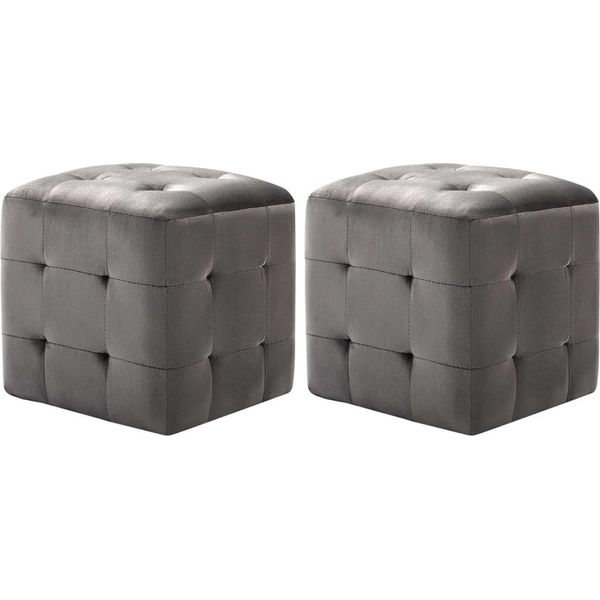 The Living Store Comodini 2 Pz. Tessuto Velluto Grigio 30X30X30 Cm-image