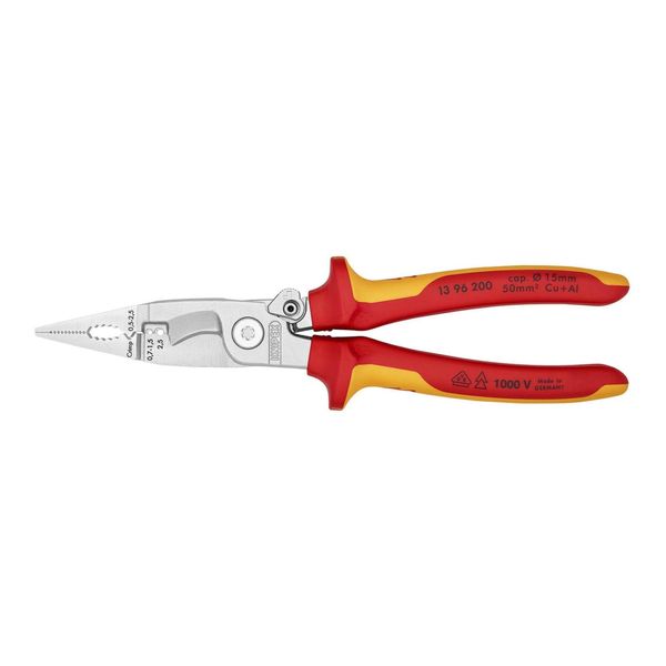 Knipex 13 96 200 Elektro-Installationszange Isoliert Mit Mehrkomponenten-HüLlen, Vde-GeprüFt Verchromt 200 Mm)-image