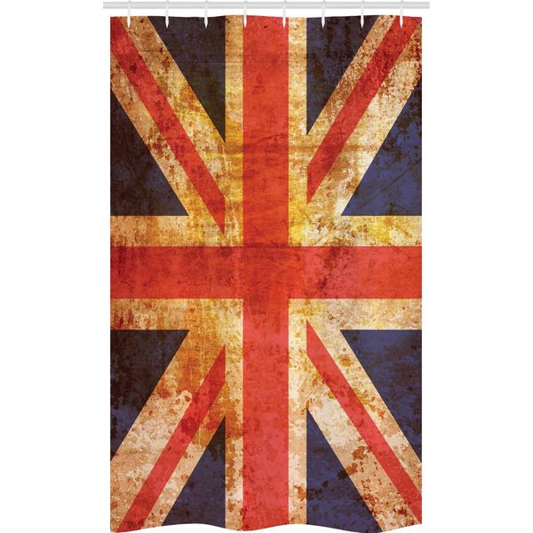 Abakuhaus Inghilterra Tenda Da Doccia Stretta, Motivo Union Jack Grunge, Set Decorativo Per Bagno In Tessuto Con Ganci, 120 X 180 Cm, Blu Notte Rosso Cinabro-image