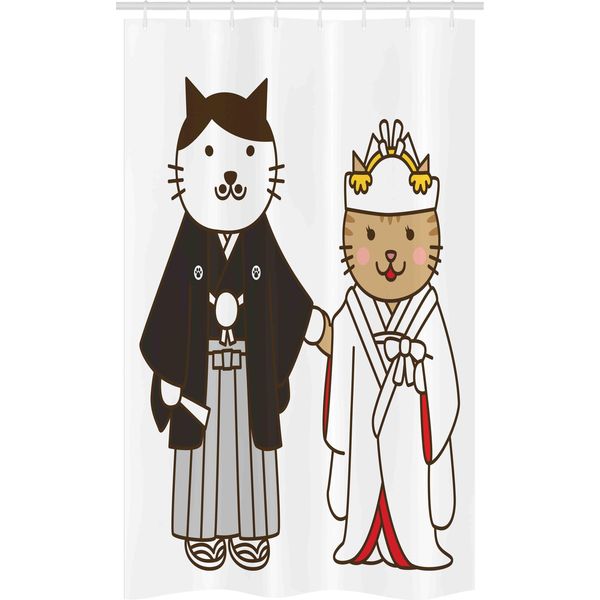 Abakuhaus Gatto Giapponese Tenda Da Doccia Stretta, Gatti Sposi, Set Decorativo Per Bagno In Tessuto Con Ganci, 120 X 180 Cm, Grigio Scuro Bianco-image