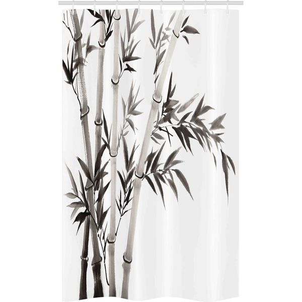 Abakuhaus Tenda Da Doccia Grigia Stretta, Foglie Di Bambù Tradizionali, Set Decorativo Per Bagno In Tessuto Con Ganci, 120 X 180 Cm, Grigio Bianco-image