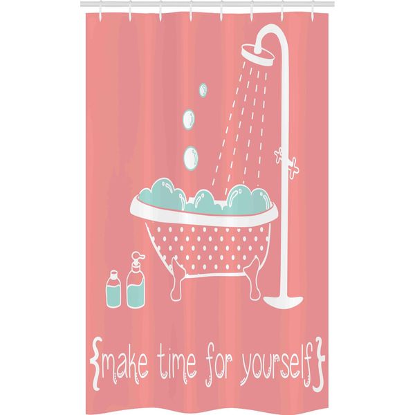 Abakuhaus Tenda Da Doccia Stretta Color Corallo, Vasca Da Bagno Con Frase Motivazionale, Set Decorativo Per Bagno In Tessuto Con Ganci, 120 X 180 Cm, Corallo E Turchese-image