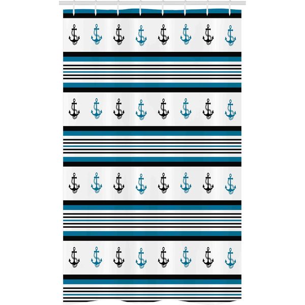 Abakuhaus Anker Tenda Da Doccia Stretta, Anchor Hipster, Set Decorativo Per Bagno In Tessuto Con Ganci, 120 X 180 Cm, Blu Nero Bianco-image