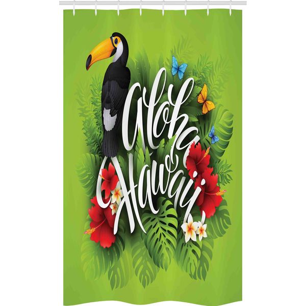 Abakuhaus Aloha Tenda Da Doccia Stretta, Illustrazioni Floreali Hawaiane, Set Decorativo Per Bagno In Tessuto Con Ganci, 120 X 180 Cm, Multicolore-image