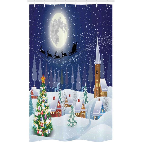 Abakuhaus Tenda Da Doccia Stretta Invernale, Babbo Natale Sulla Slitta Volante, Set Decorativo Per Bagno In Tessuto Con Ganci, 120 X 180 Cm, Multicolore-image